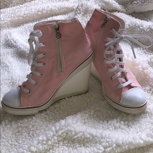 Pink Wedge Converse Style High Tops